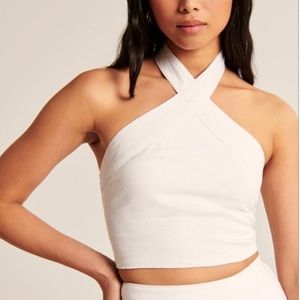 abercrombie white cropped halter top